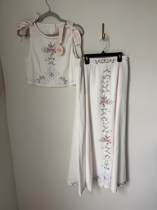 Camila Coelho Dresses & Skirts - Camila Coelho White Embroidered Maxi Skirt Set with Pink Accents